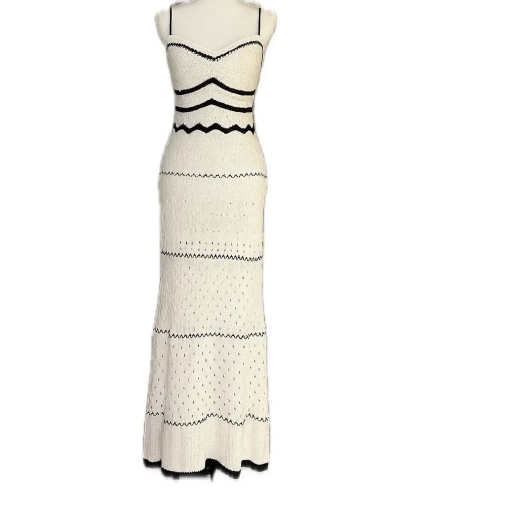 Olive + Oak Cream and Black Boho Crotchet Maxi Dress Lined XS
